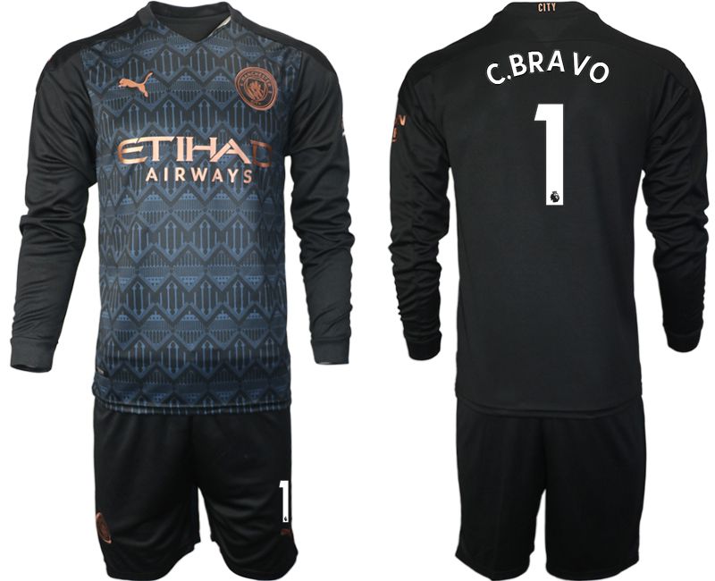 Men 2020-2021 club Manchester city home long sleeve #1 black Soccer Jerseys
